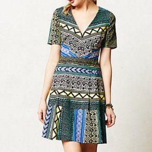 Anthropologie New Moon Dress Colorful Fit & Flare Cotton V-Neck Tracy Reese NEW